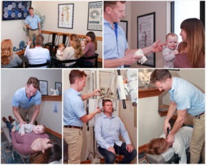 Personal brand photography of chiropractor working on patients