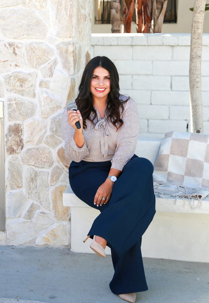 Personal Brand Photography in Denver 4 woman holding microphone, sitting outside